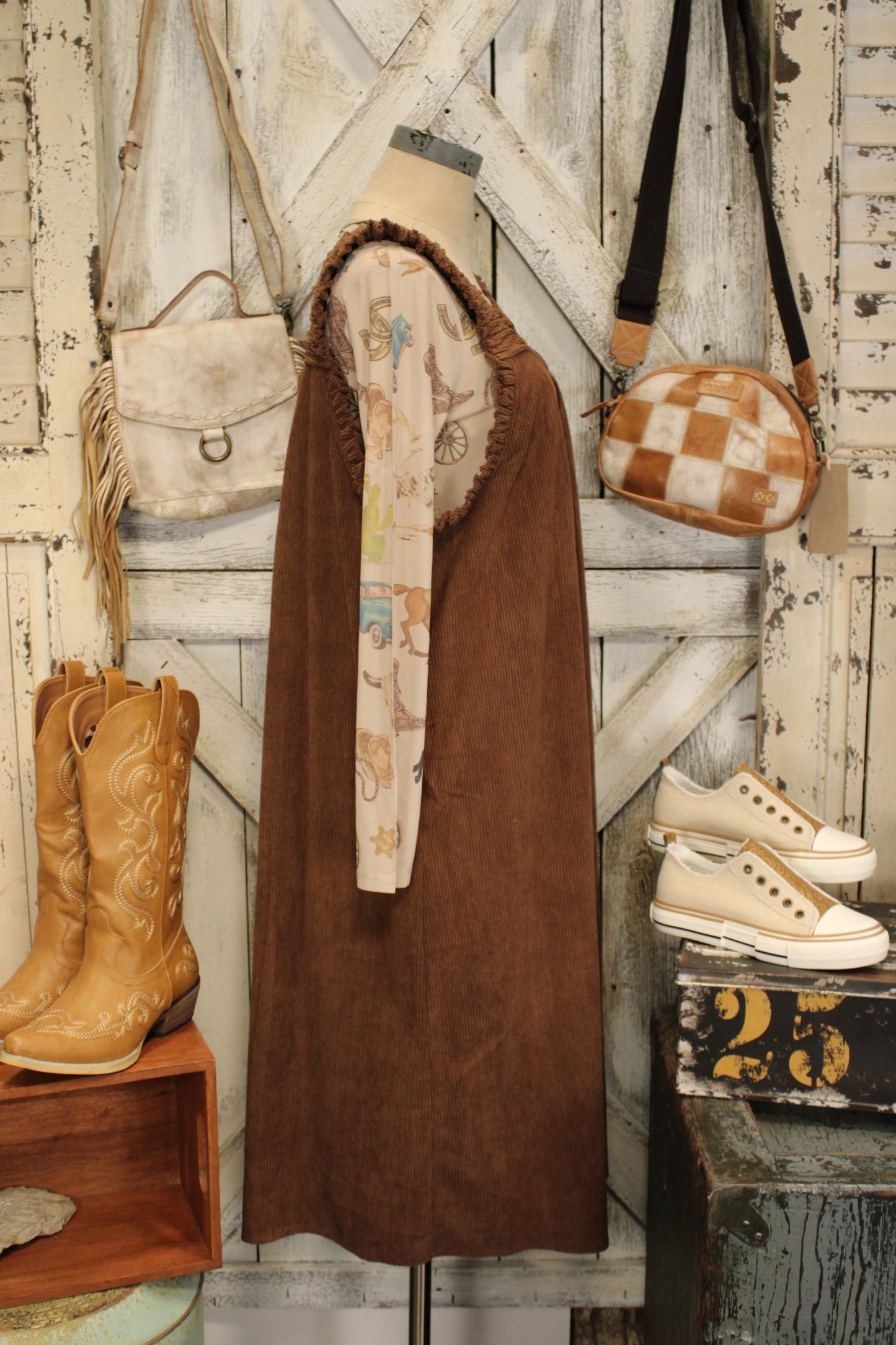 Caramel Trails Corduroy Dress