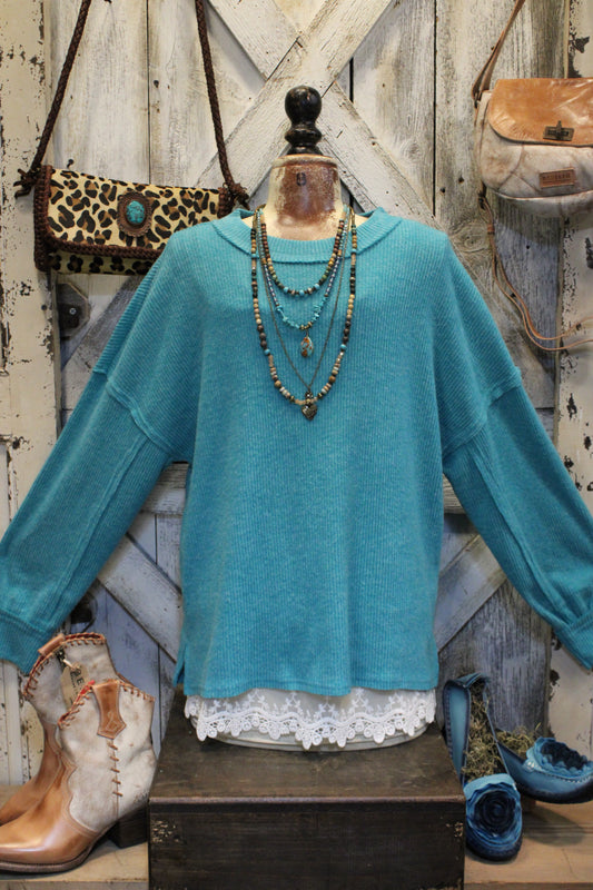 Ribbed Light Teal Relaxed Sweater