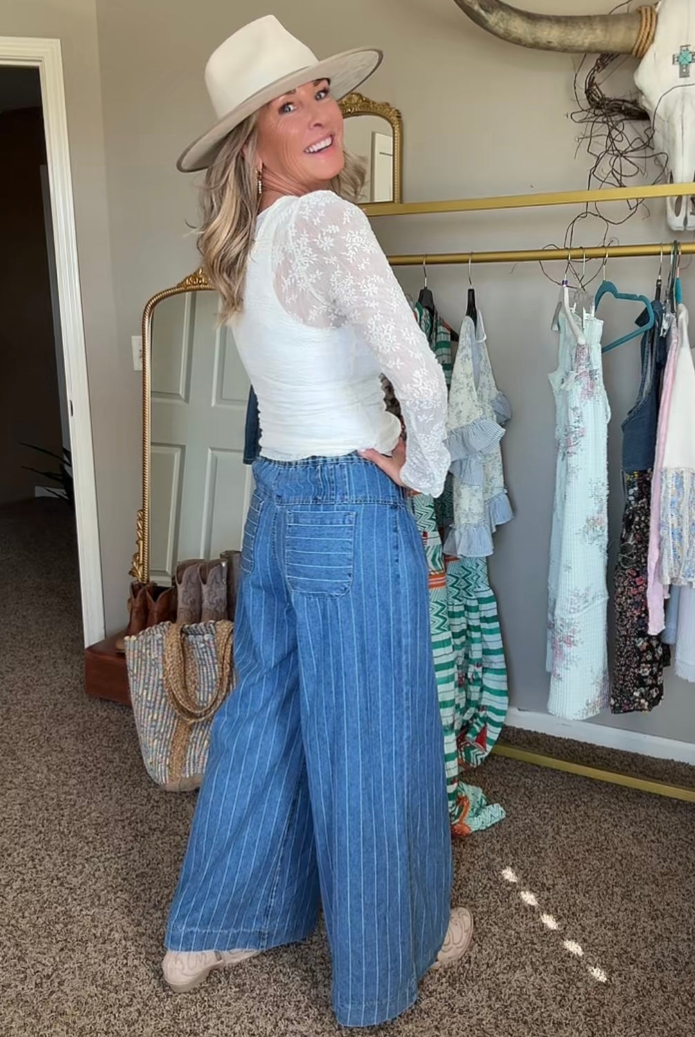 Harbor Stripe Denim Wide Leg Jeans