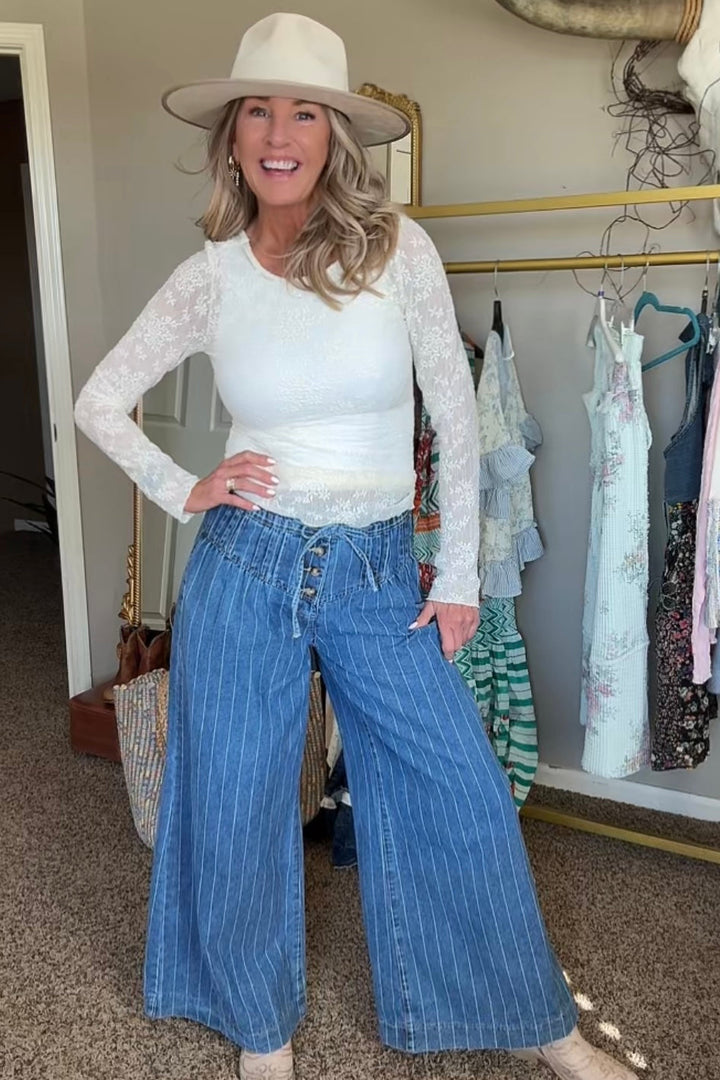 Harbor Stripe Denim Wide Leg Jeans