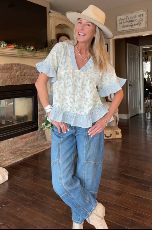 French Meadow Periwinkle Ruffle Blouse