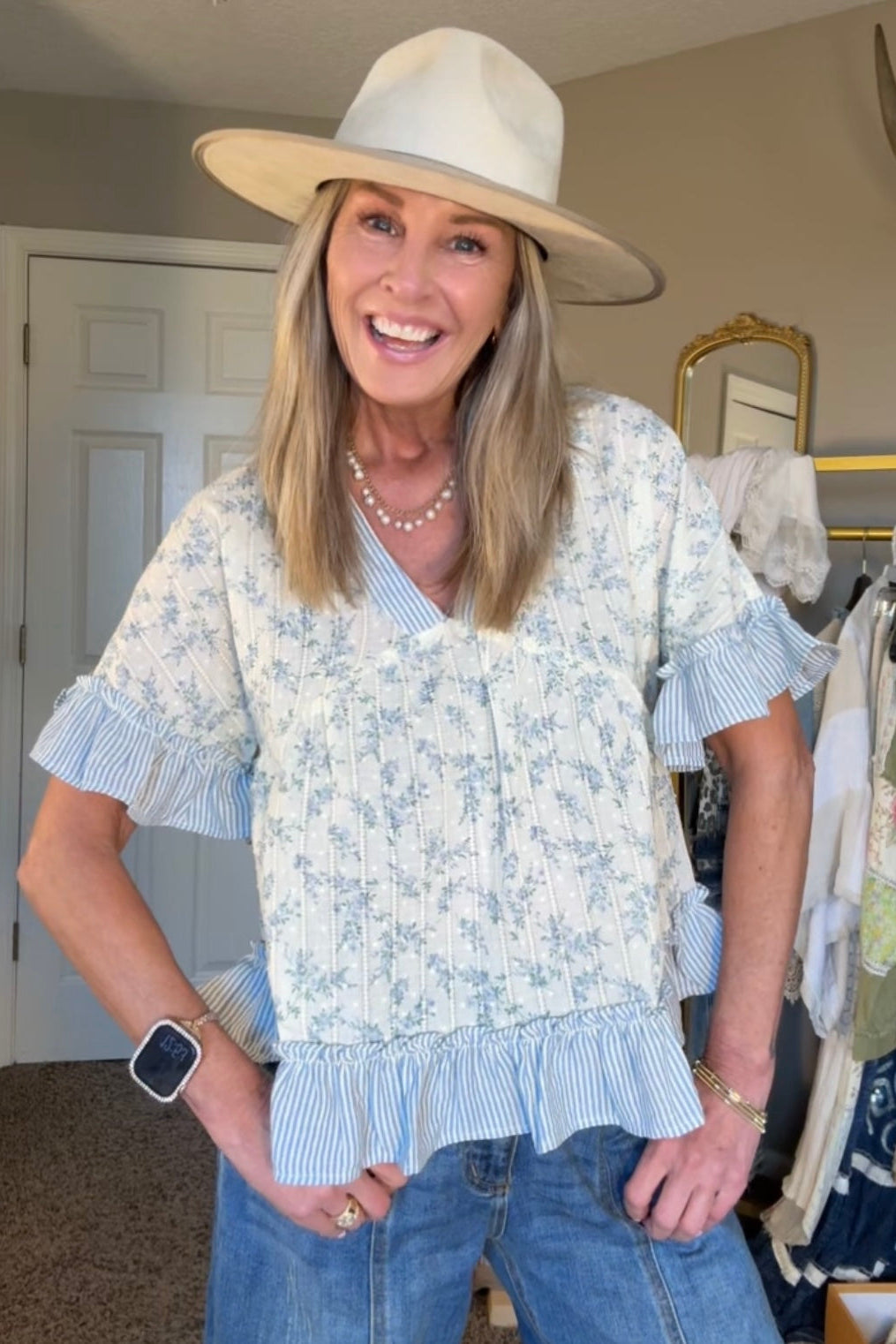 French Meadow Periwinkle Ruffle Blouse