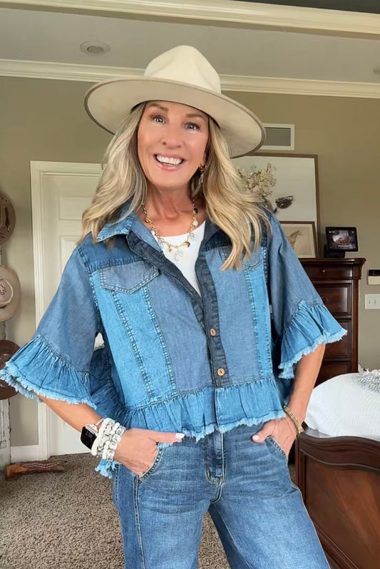 Sweetwater Ruffle Denim Blouse