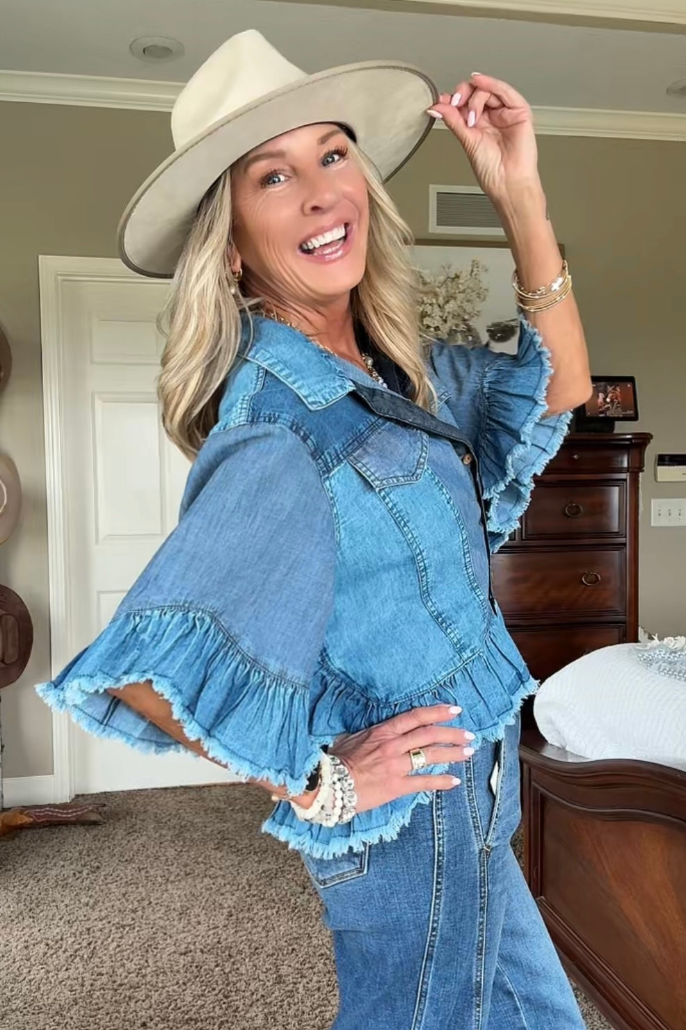 Sweetwater Ruffle Denim Blouse