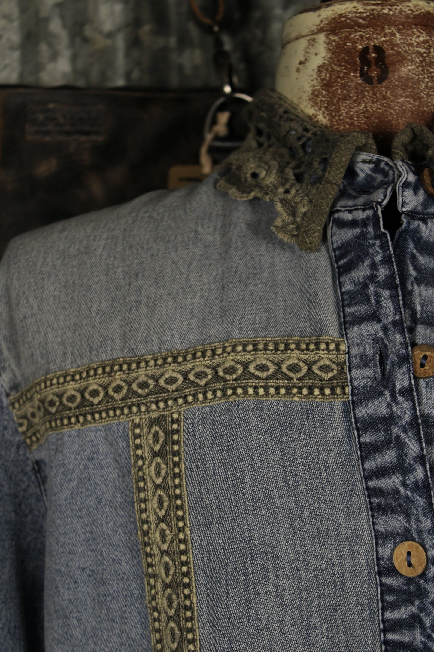 Denim And Lace Aqua Top