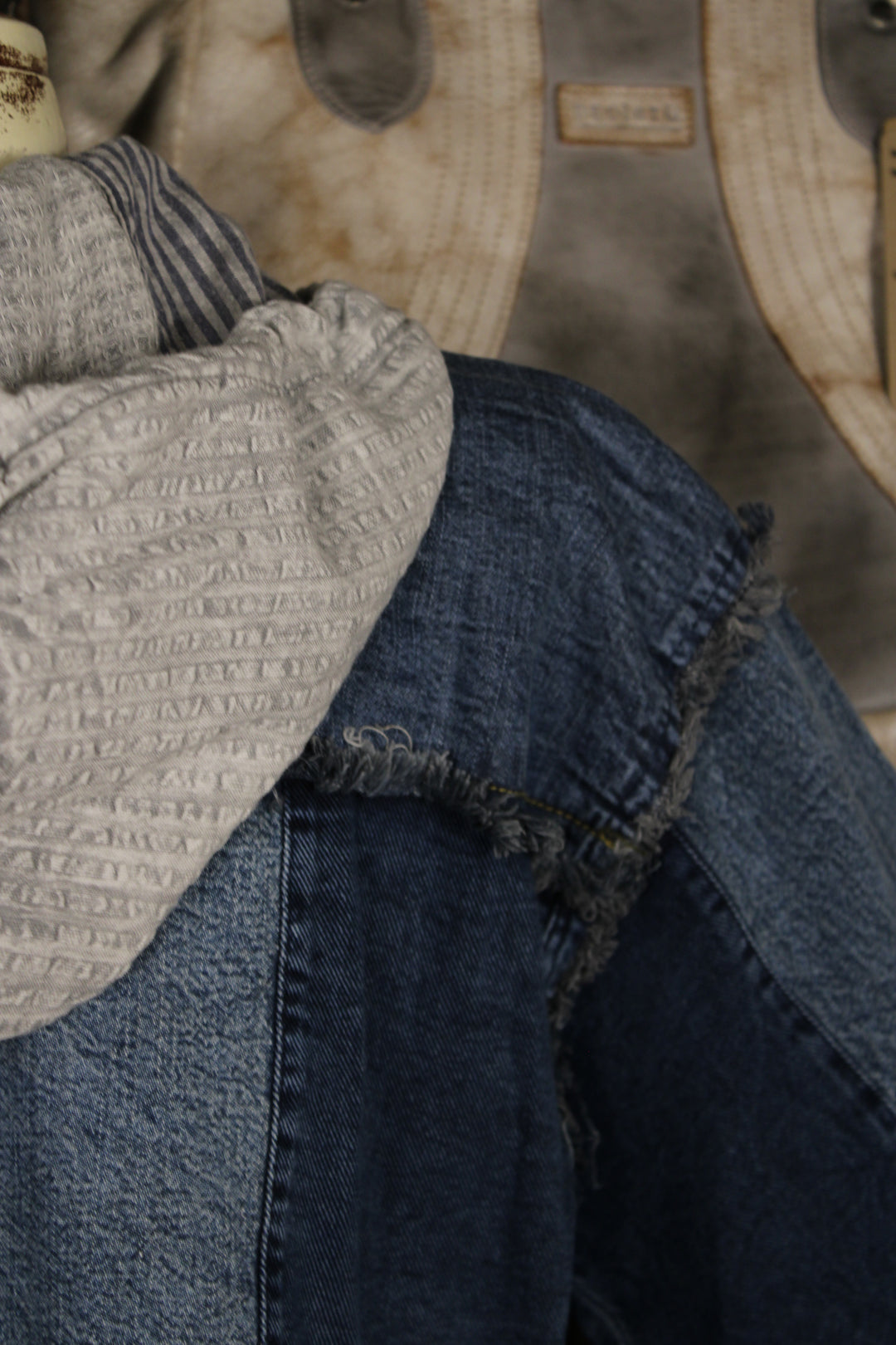 Country Charm Grey Hooded Patchwork Top