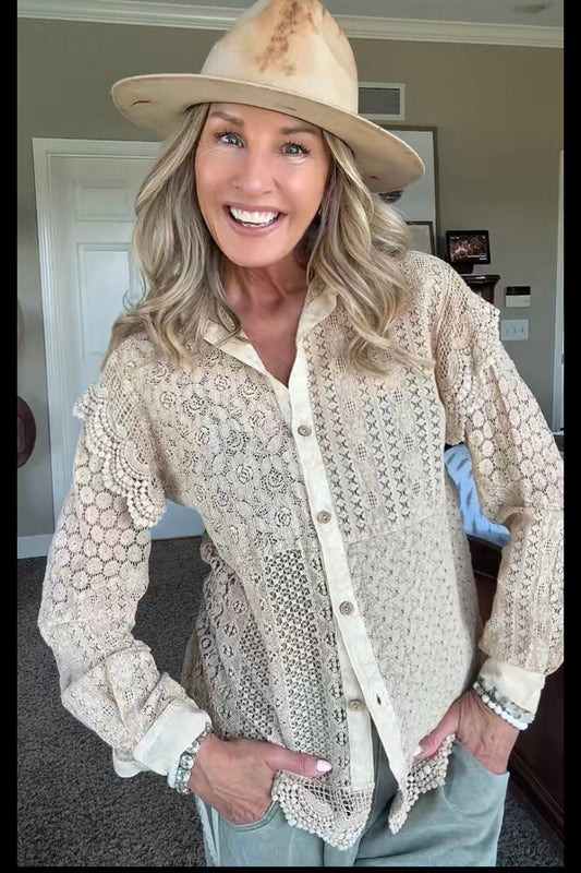 Heirloom Lace Latte Ruffle Blouse