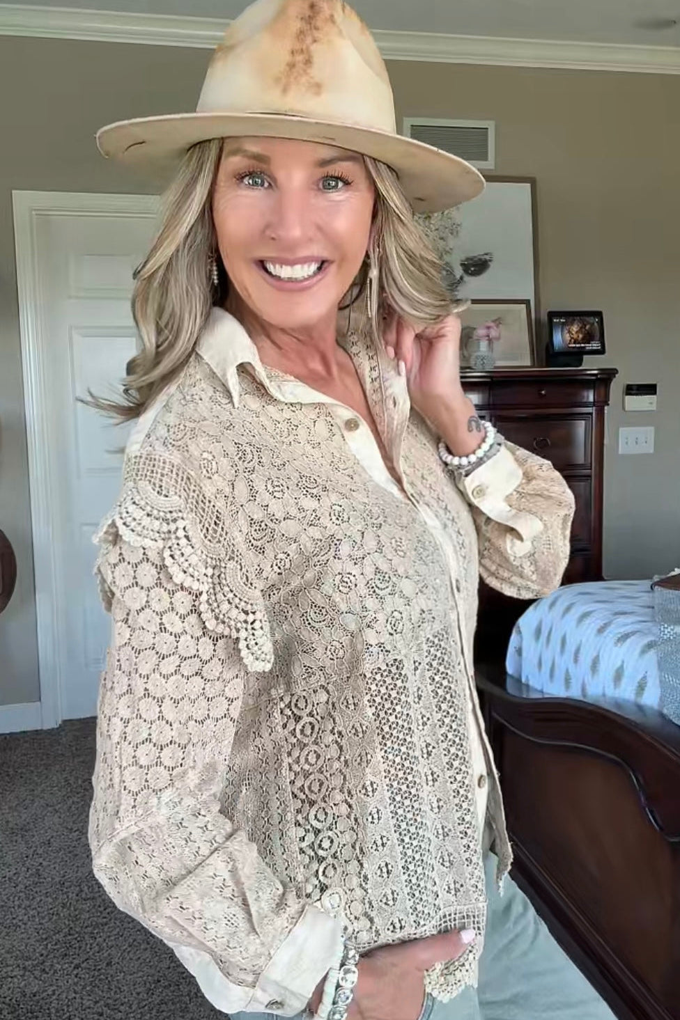 Heirloom Lace Latte Ruffle Blouse