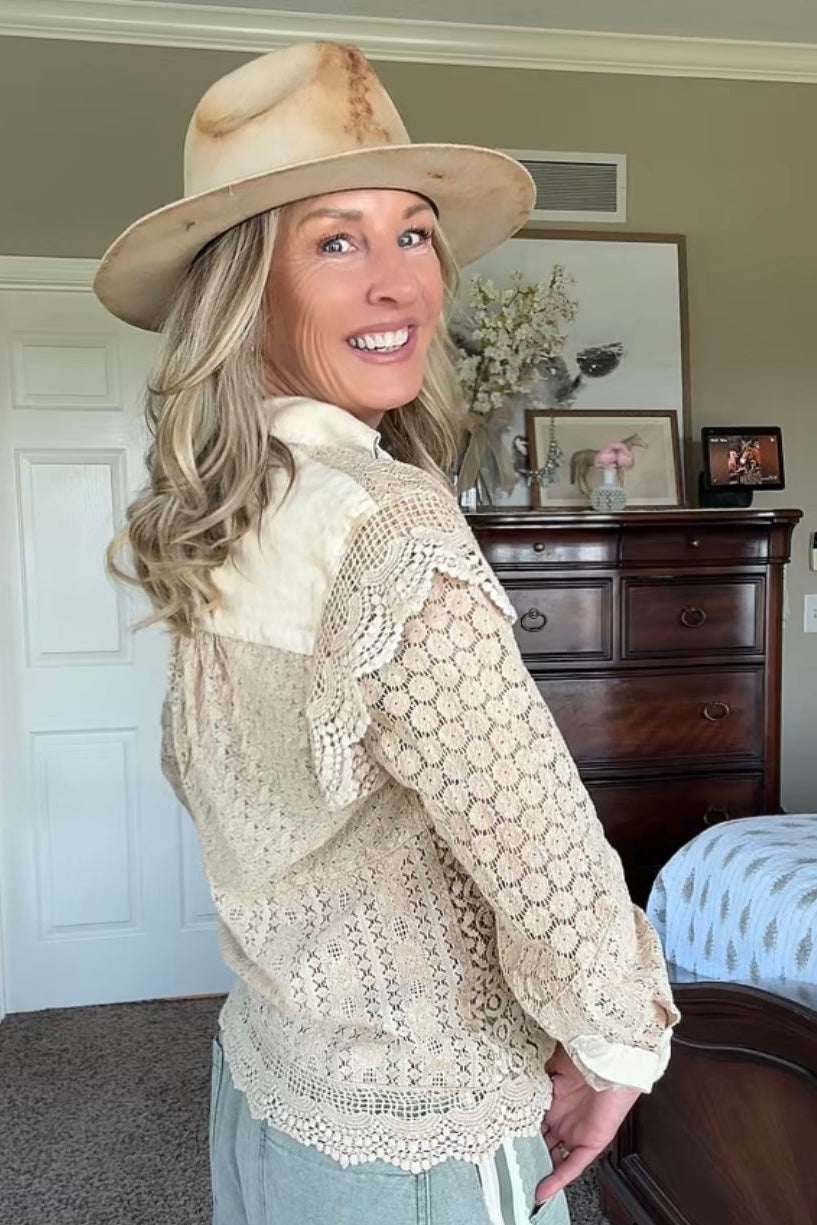 Heirloom Lace Latte Ruffle Blouse