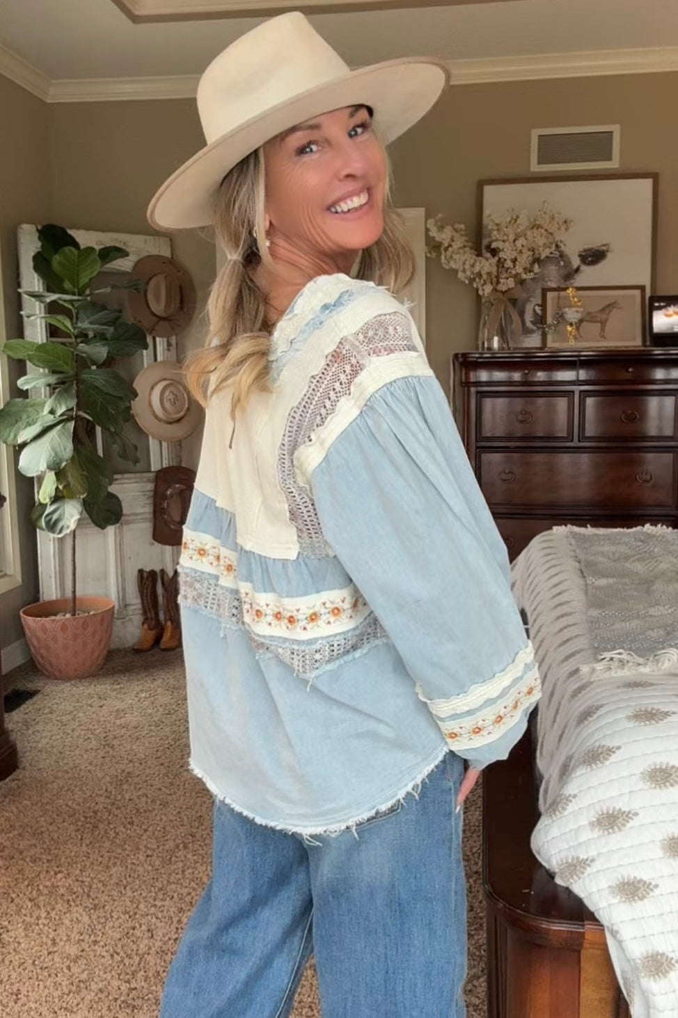 Meadowlace Denim Top