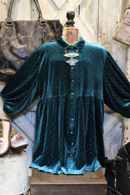 Teal Velvet And Sparkles Tunic