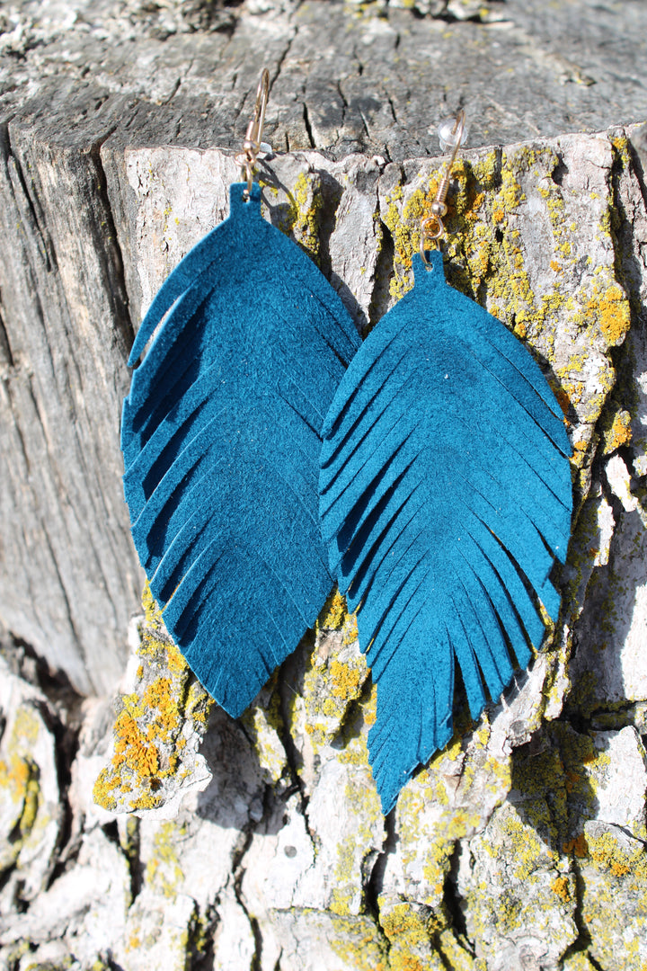 Seraphina Teal Leaf Leather Earrings