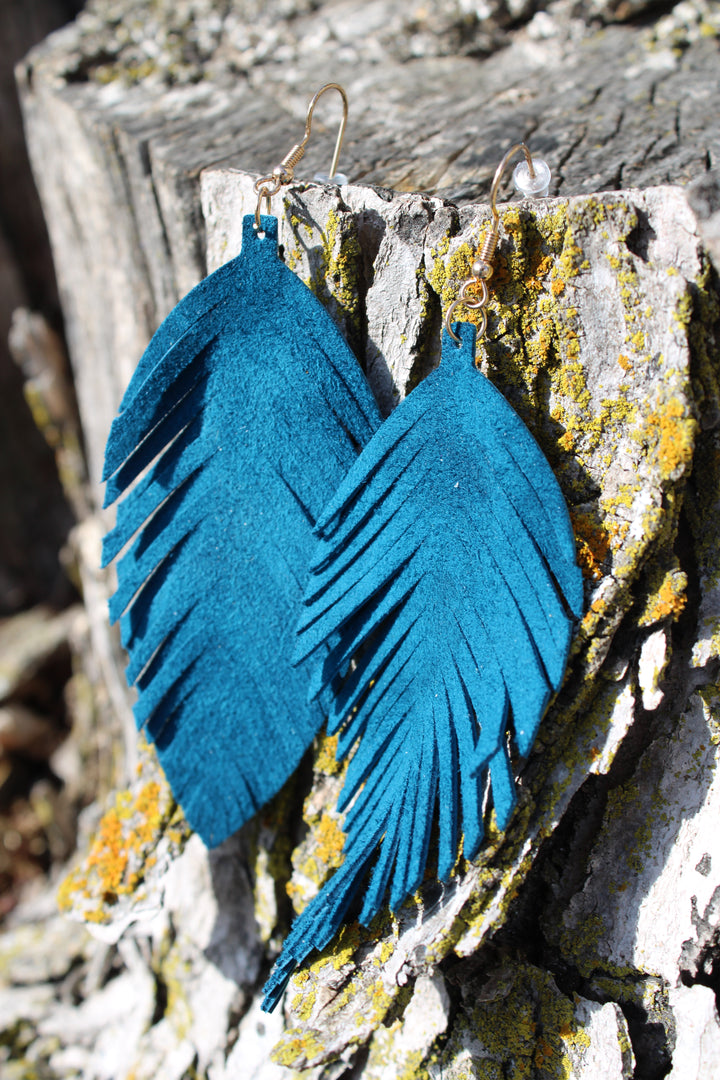 Seraphina Teal Leaf Leather Earrings