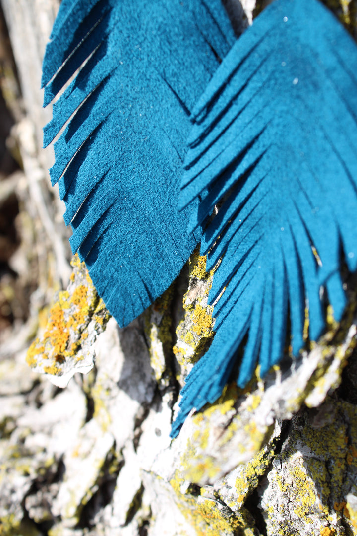 Seraphina Teal Leaf Leather Earrings