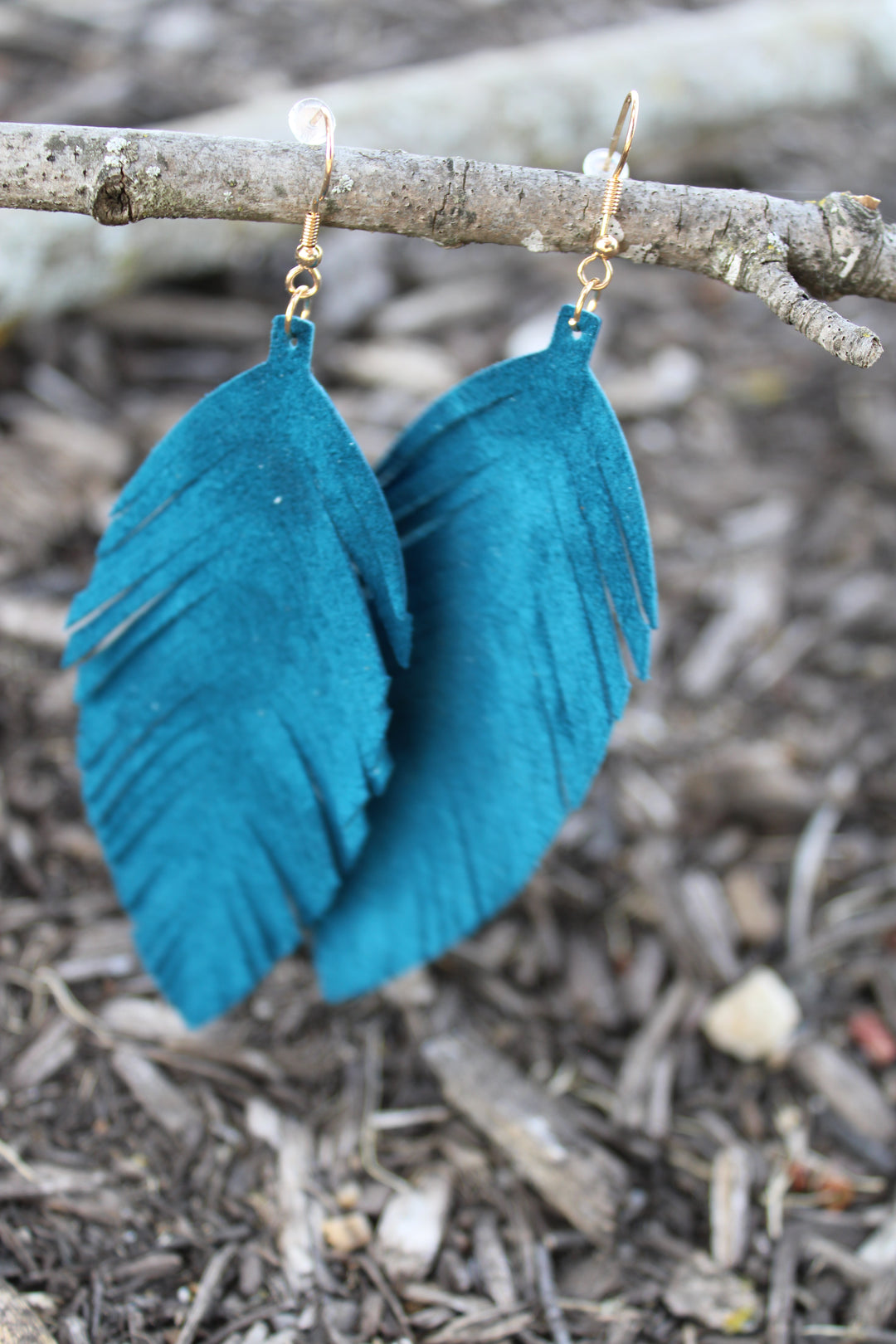Seraphina Teal Leaf Leather Earrings