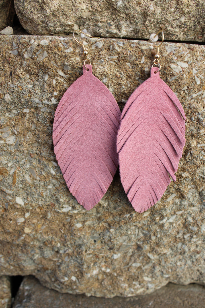 Seraphina Pink Leaf Leather Earrings