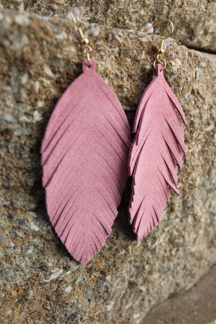 Seraphina Pink Leaf Leather Earrings