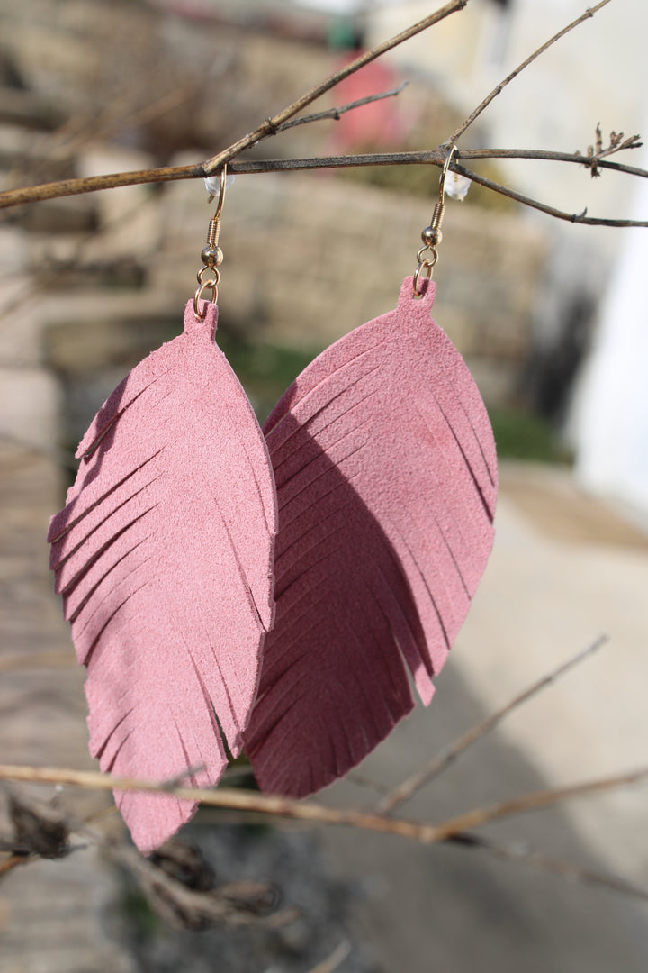 Seraphina Pink Leaf Leather Earrings