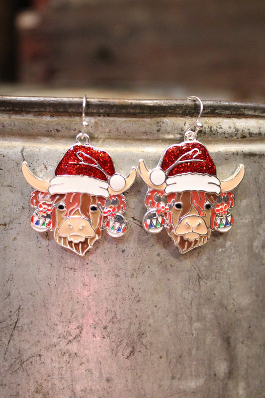 Highland Cow Christmas Earrings