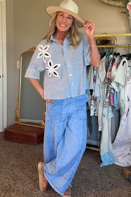 Stripes & Pearls Button Up