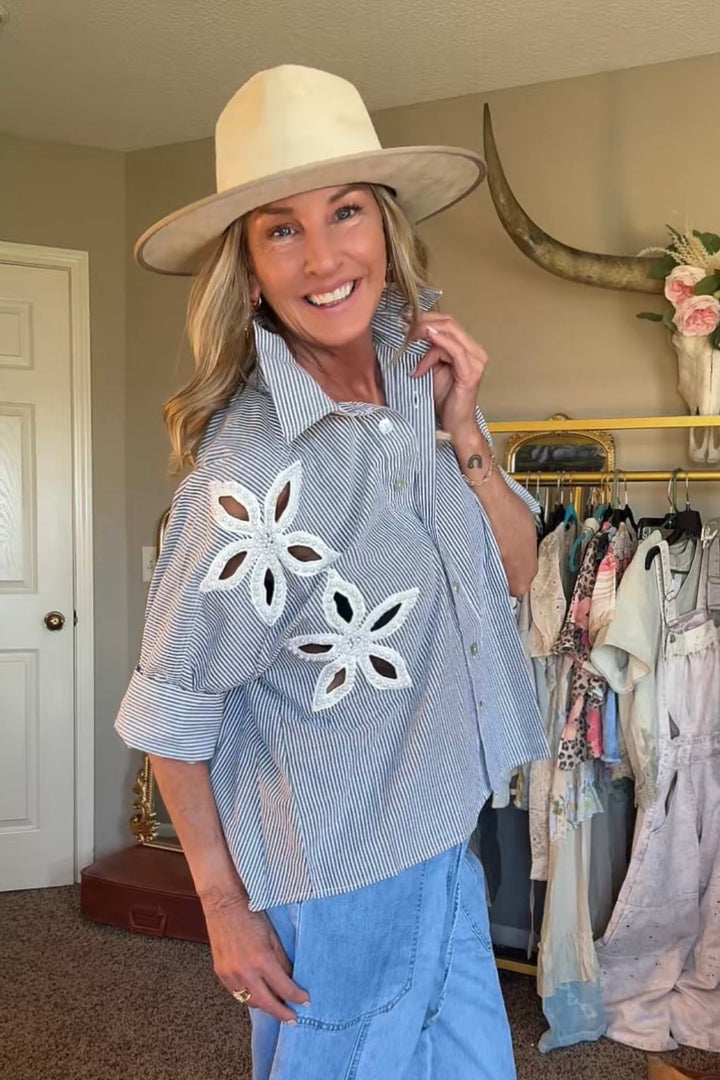 Stripes &amp; Pearls Button Up