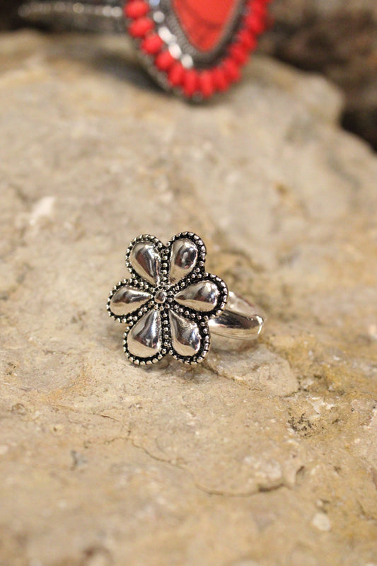 Silver Boho Flower Ring