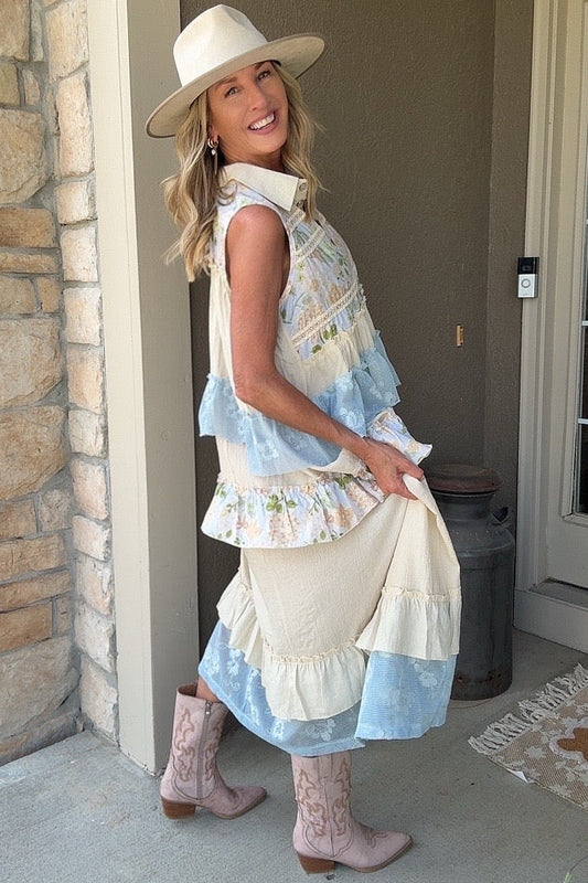 Buttercream And Bluebells Ruffle Dress