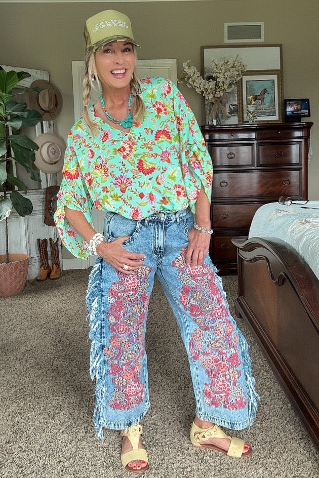 Desert Bloom Fringe Jeans
