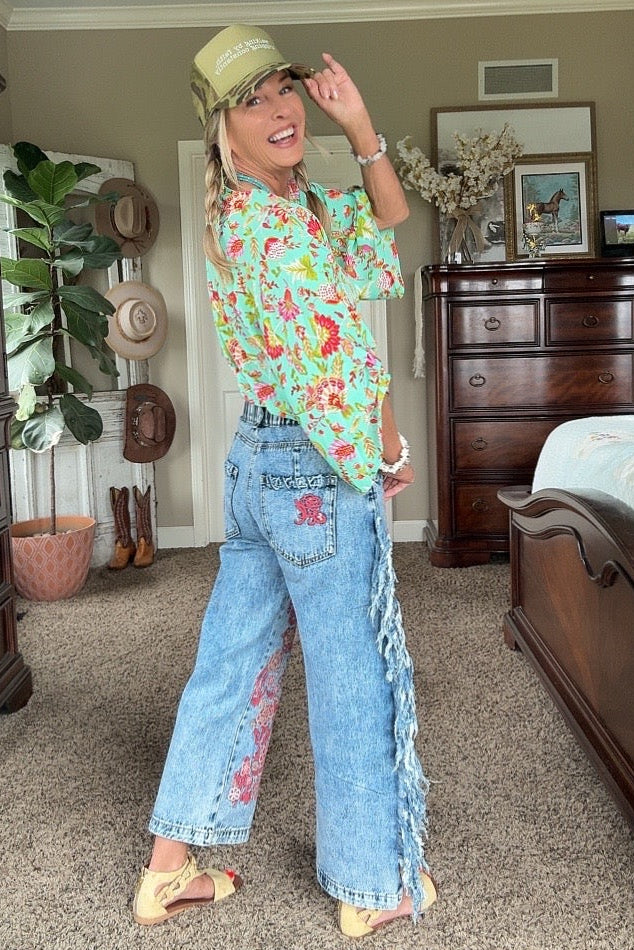 Desert Bloom Fringe Jeans