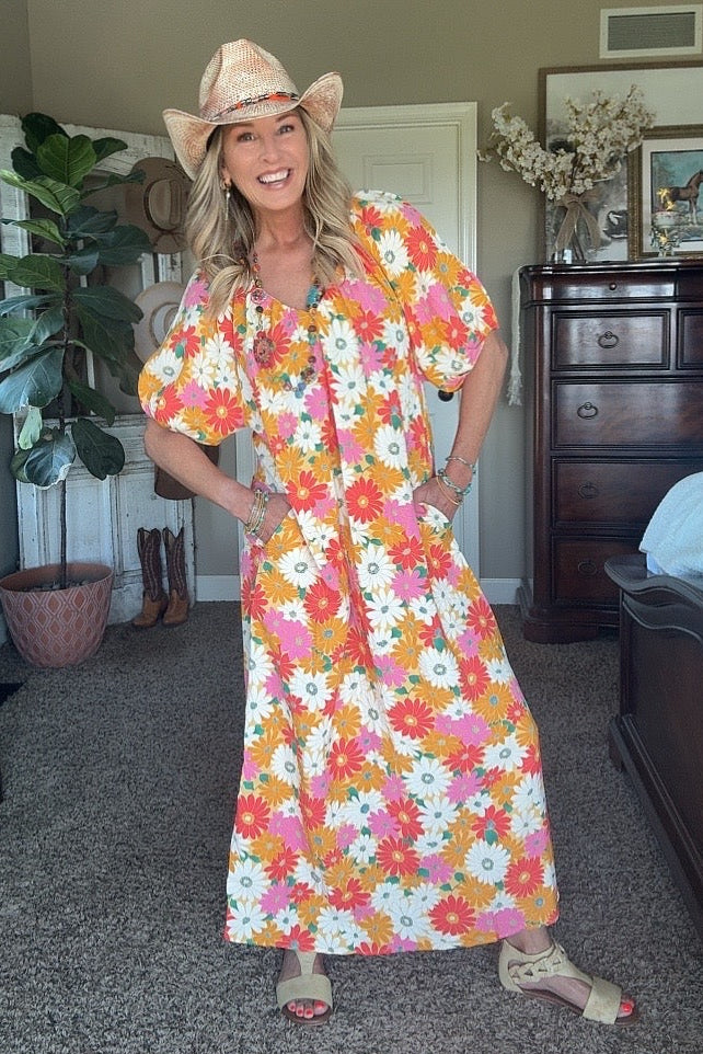 Punchy Petals Mustard Maxi Dress