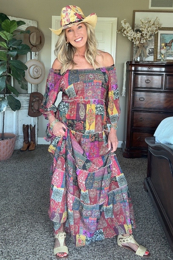Painted Canyon Off-Shoulder Maxi Dress