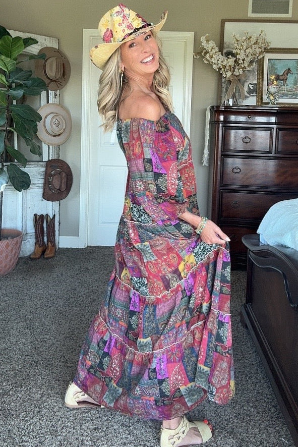 Painted Canyon Off-Shoulder Maxi Dress