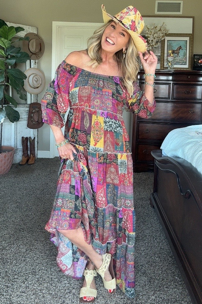 Painted Canyon Off-Shoulder Maxi Dress