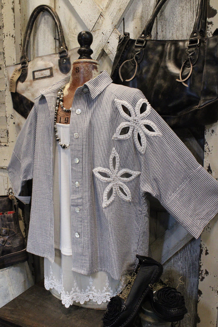 Stripes &amp; Pearls Button Up