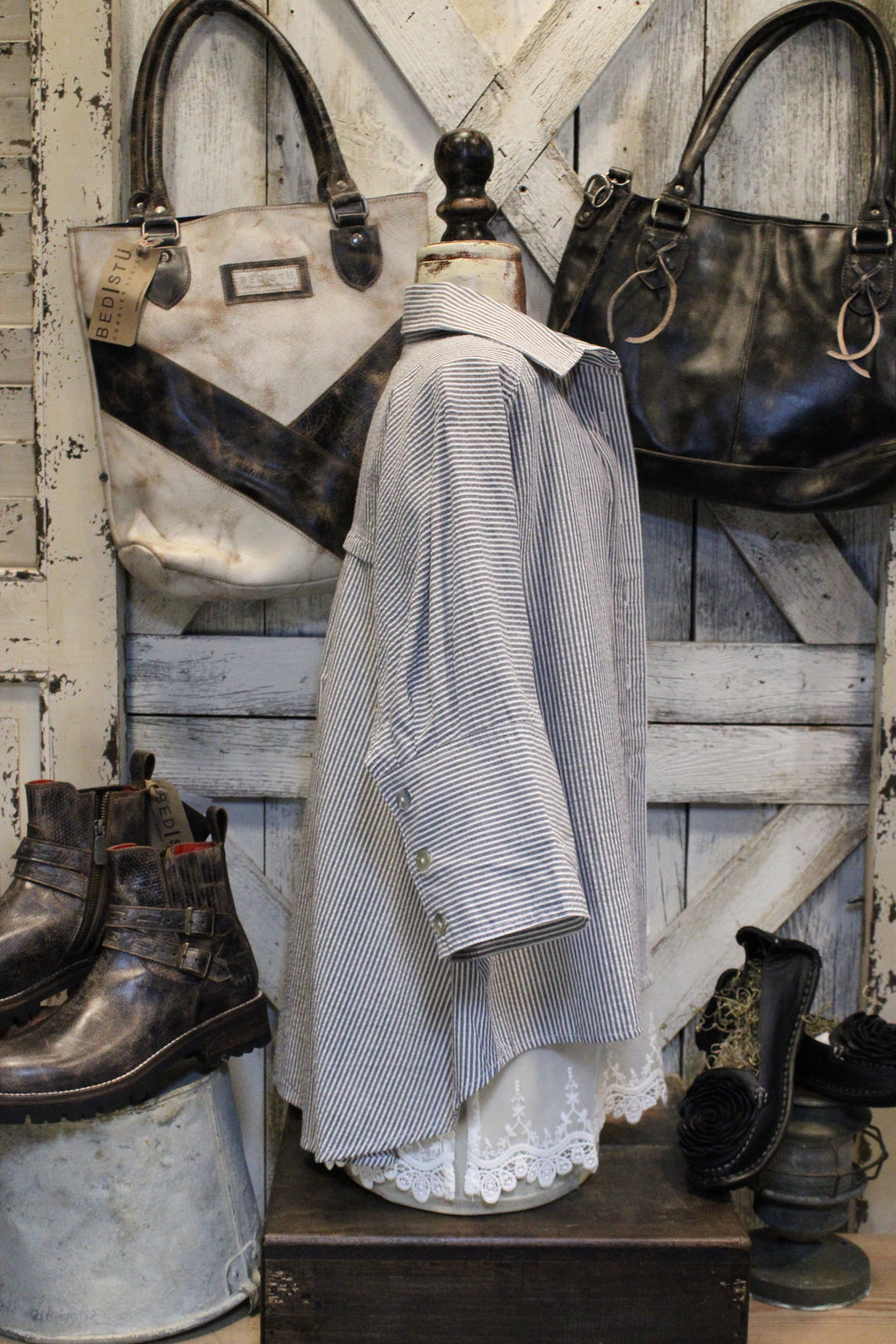 Stripes &amp; Pearls Button Up