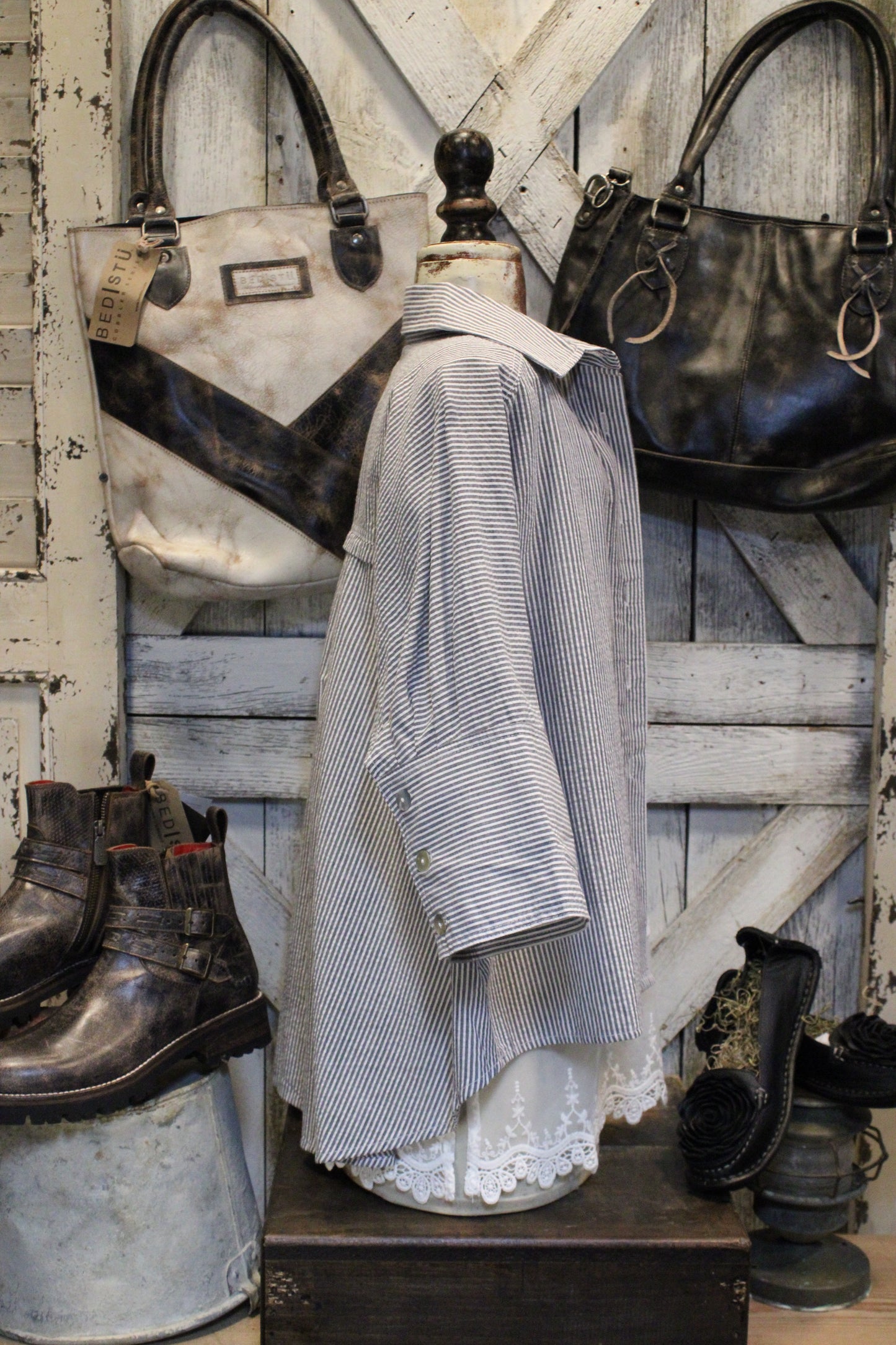 Stripes & Pearls Button Up