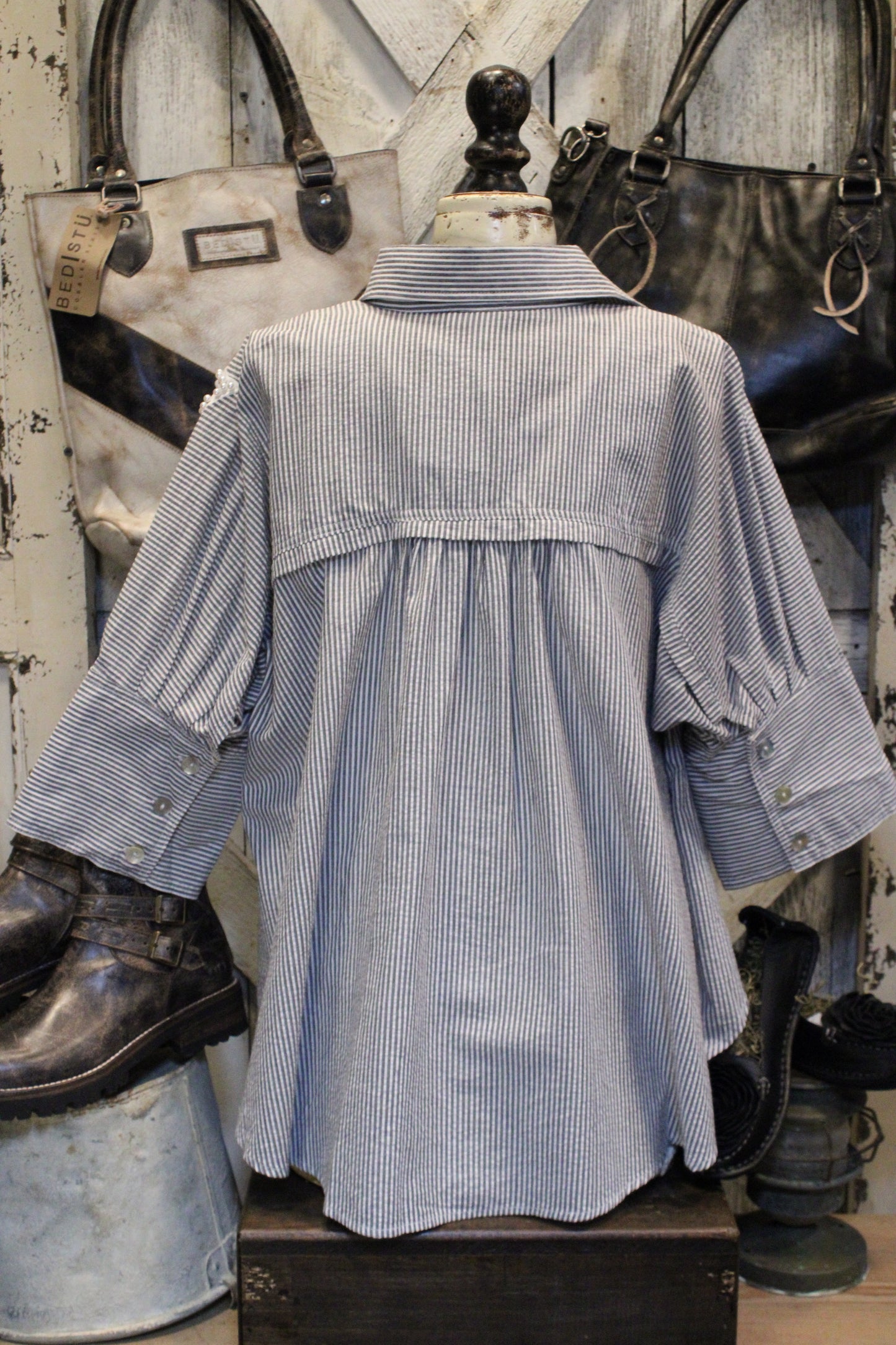 Stripes & Pearls Button Up