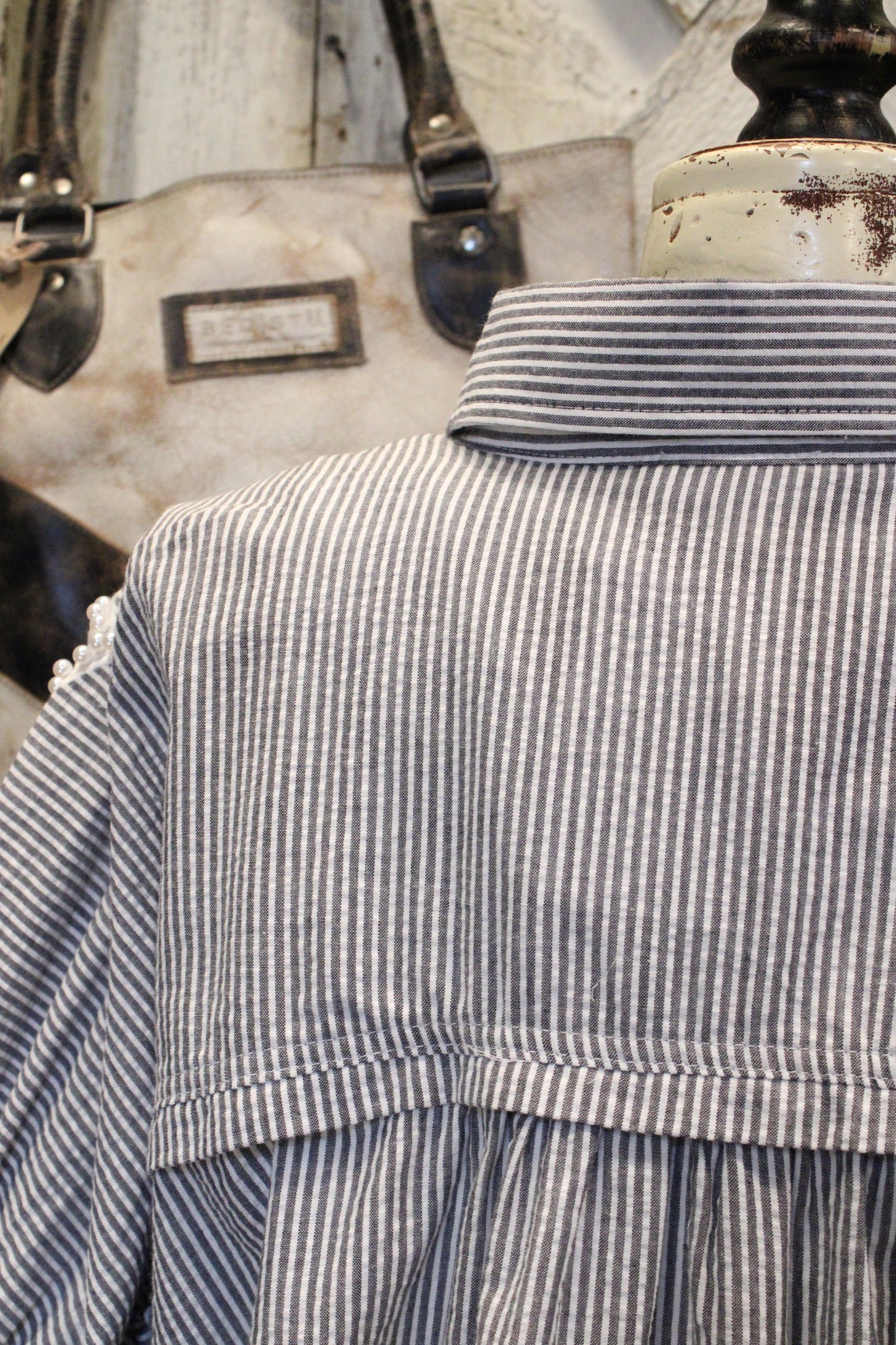 Stripes & Pearls Button Up
