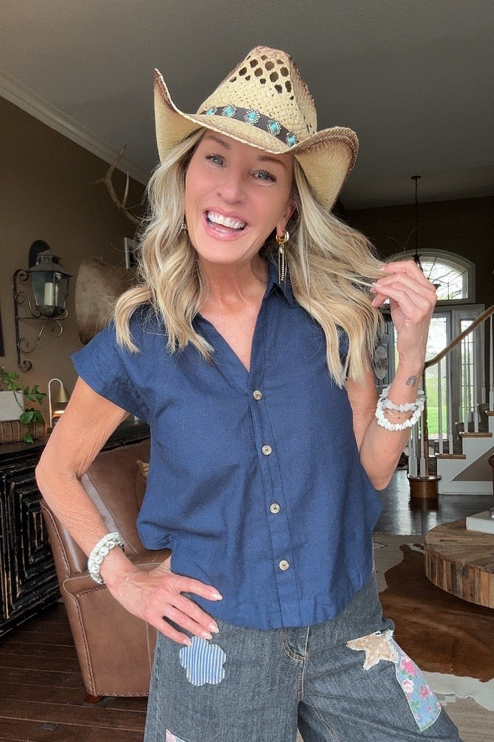 Deep Tide Linen Blouse
