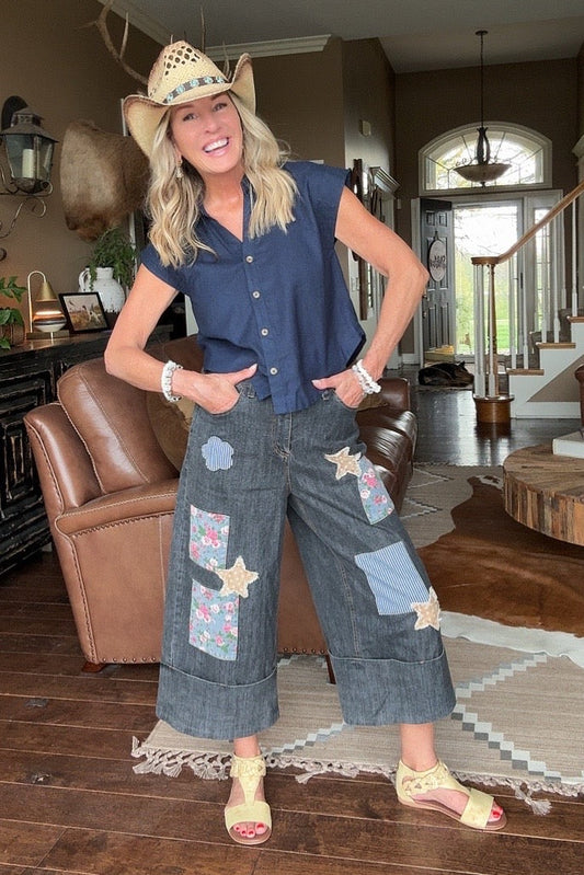 Rose Patch Crop Jeans