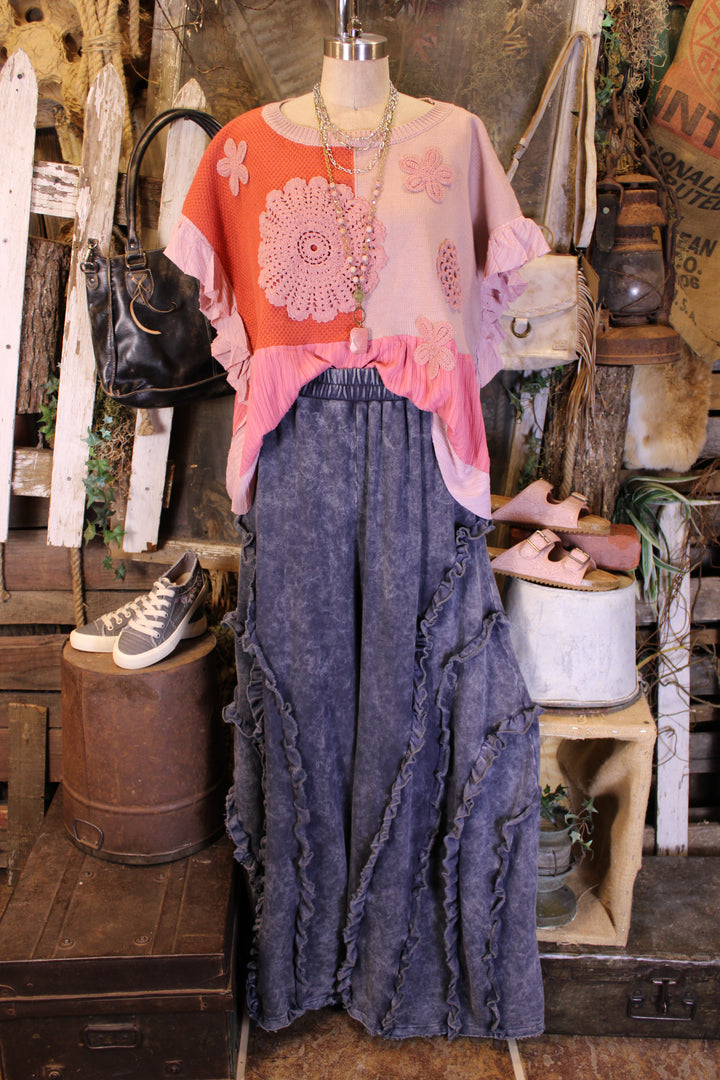 Relaxed Ruffle Charcoal Pants