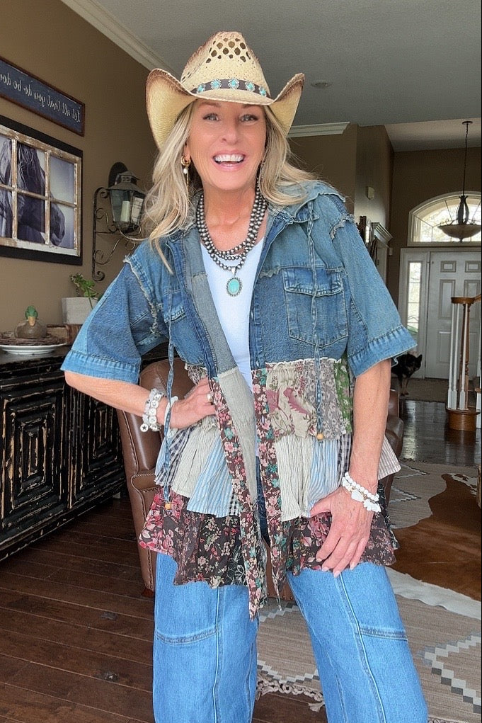 Country Charm Hooded Patchwork Top