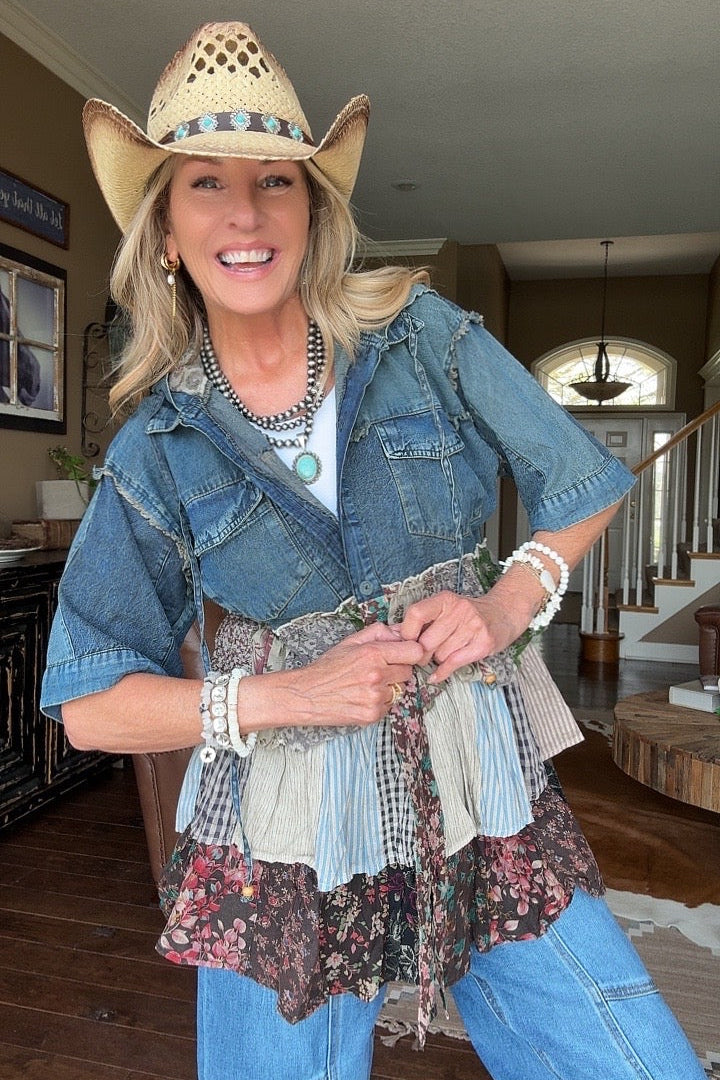 Country Charm Hooded Patchwork Top