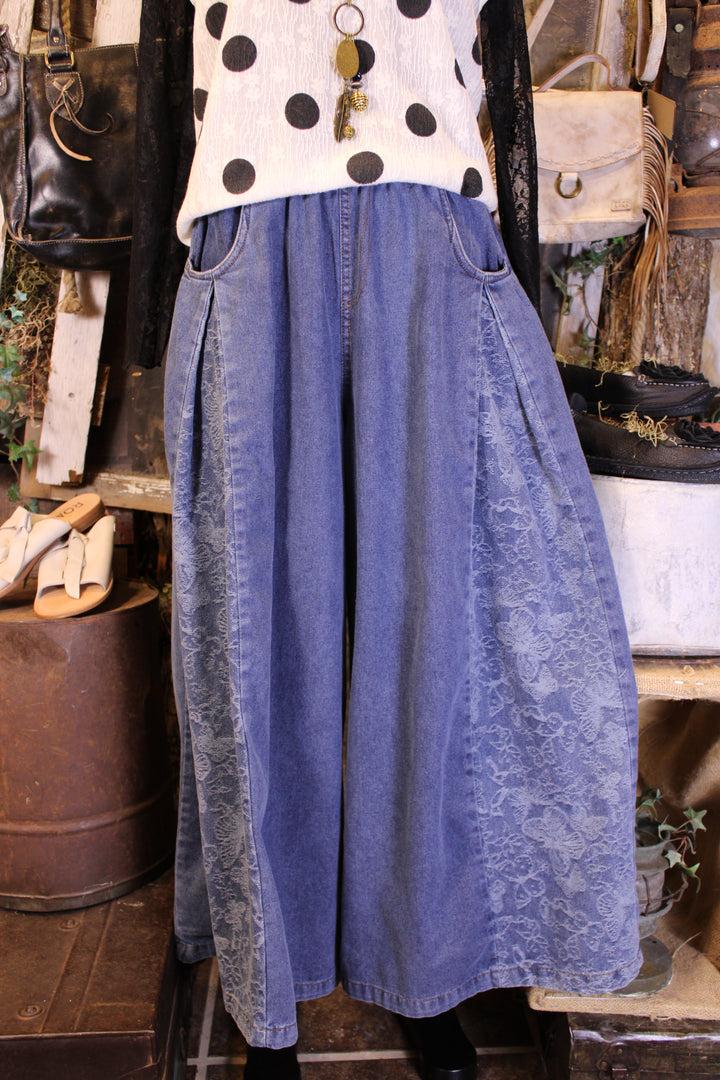 Social Butterfly Wide Leg Denim Pants