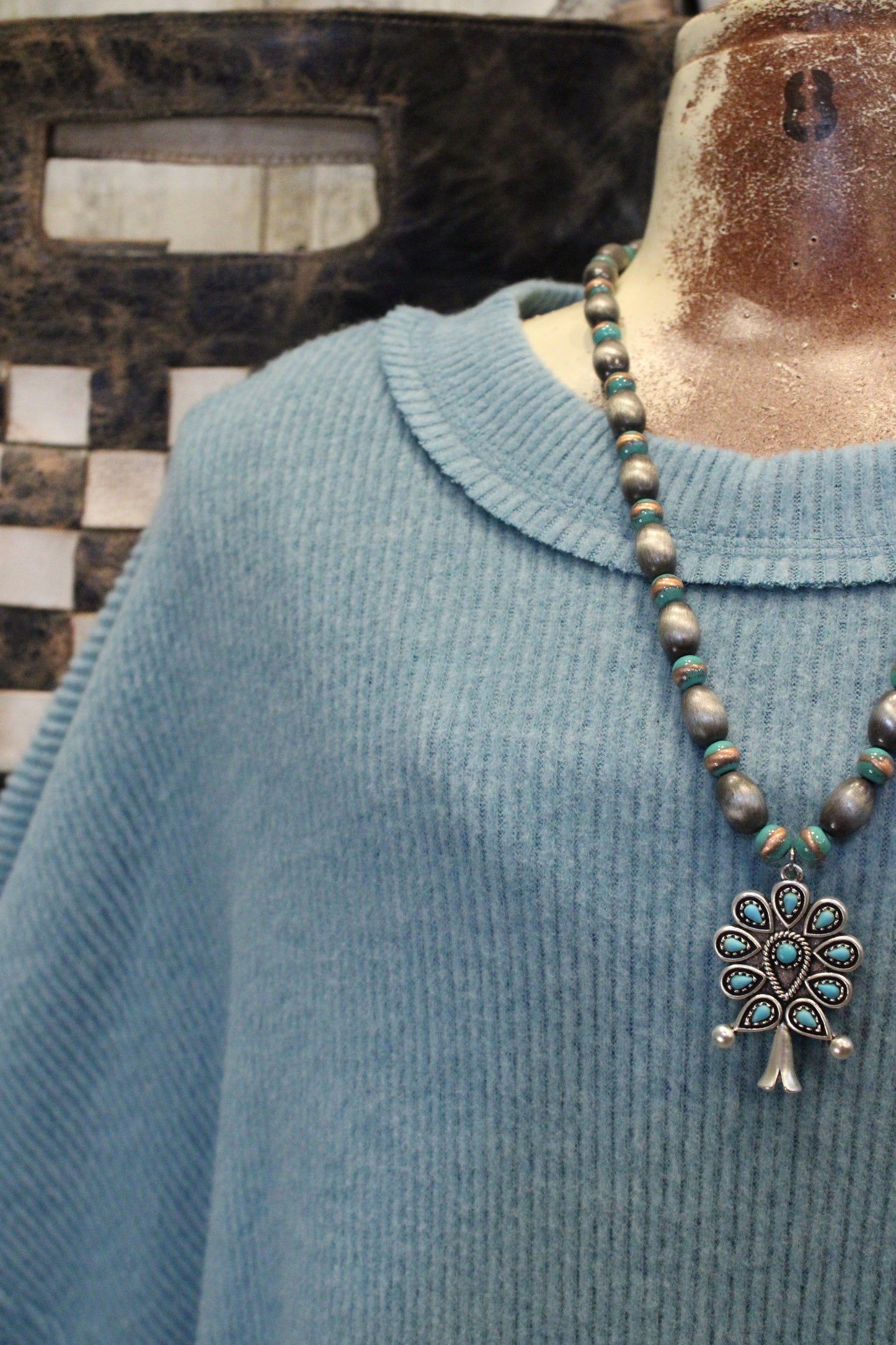 Ribbed Dusty Teal Relaxed Sweater