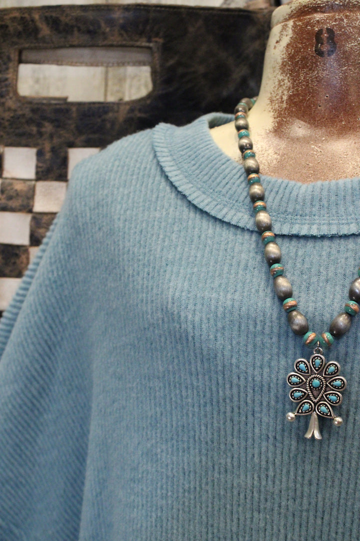 Ribbed Dusty Teal Relaxed Sweater