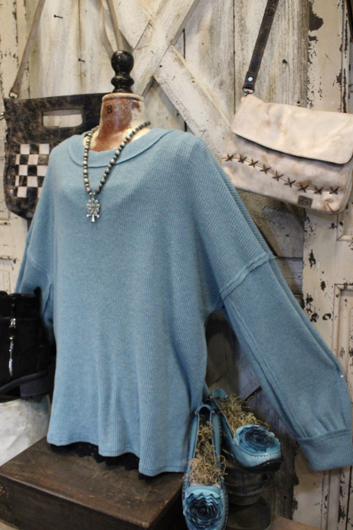 Ribbed Dusty Teal Relaxed Sweater