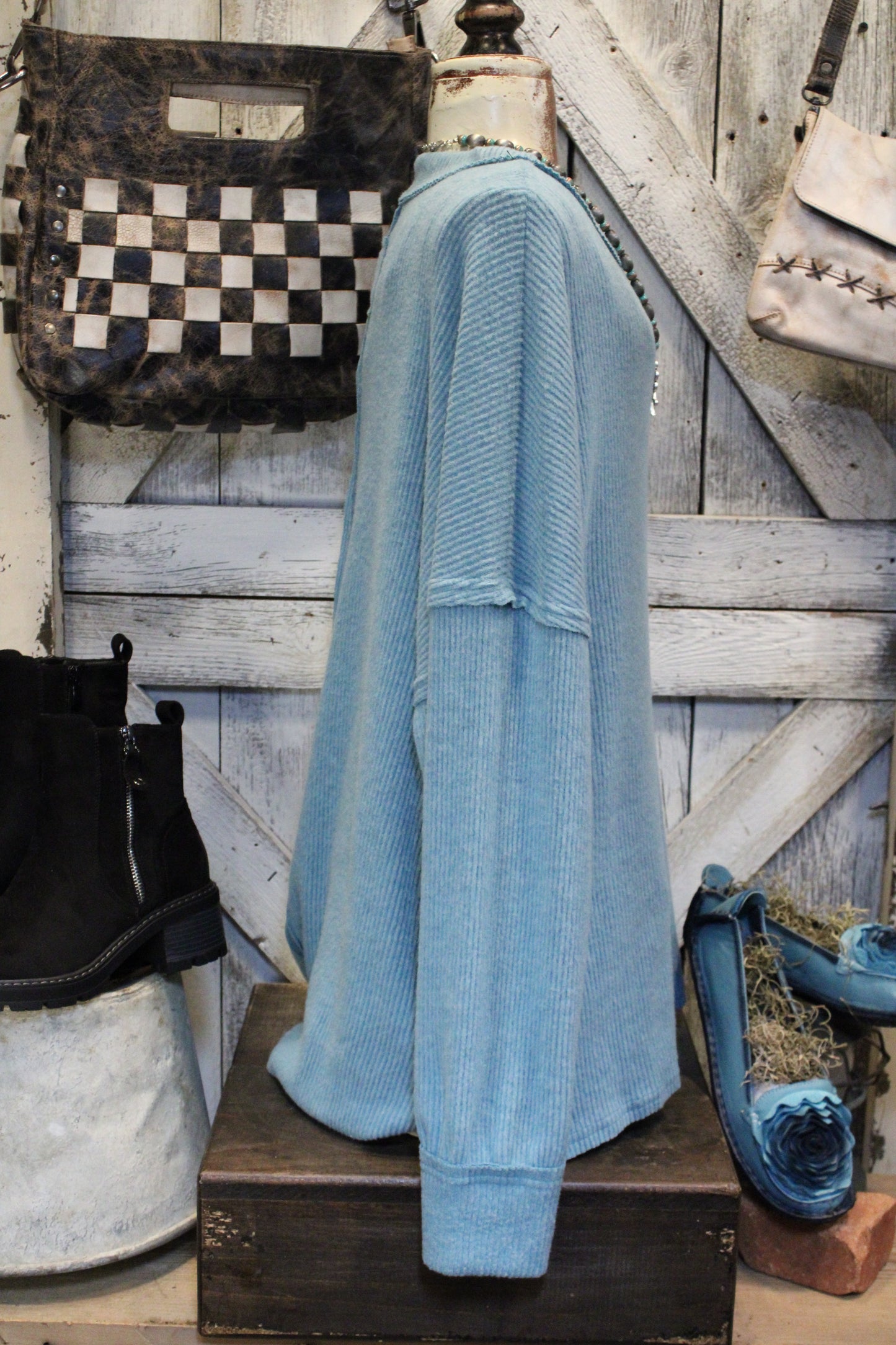 Ribbed Dusty Teal Relaxed Sweater