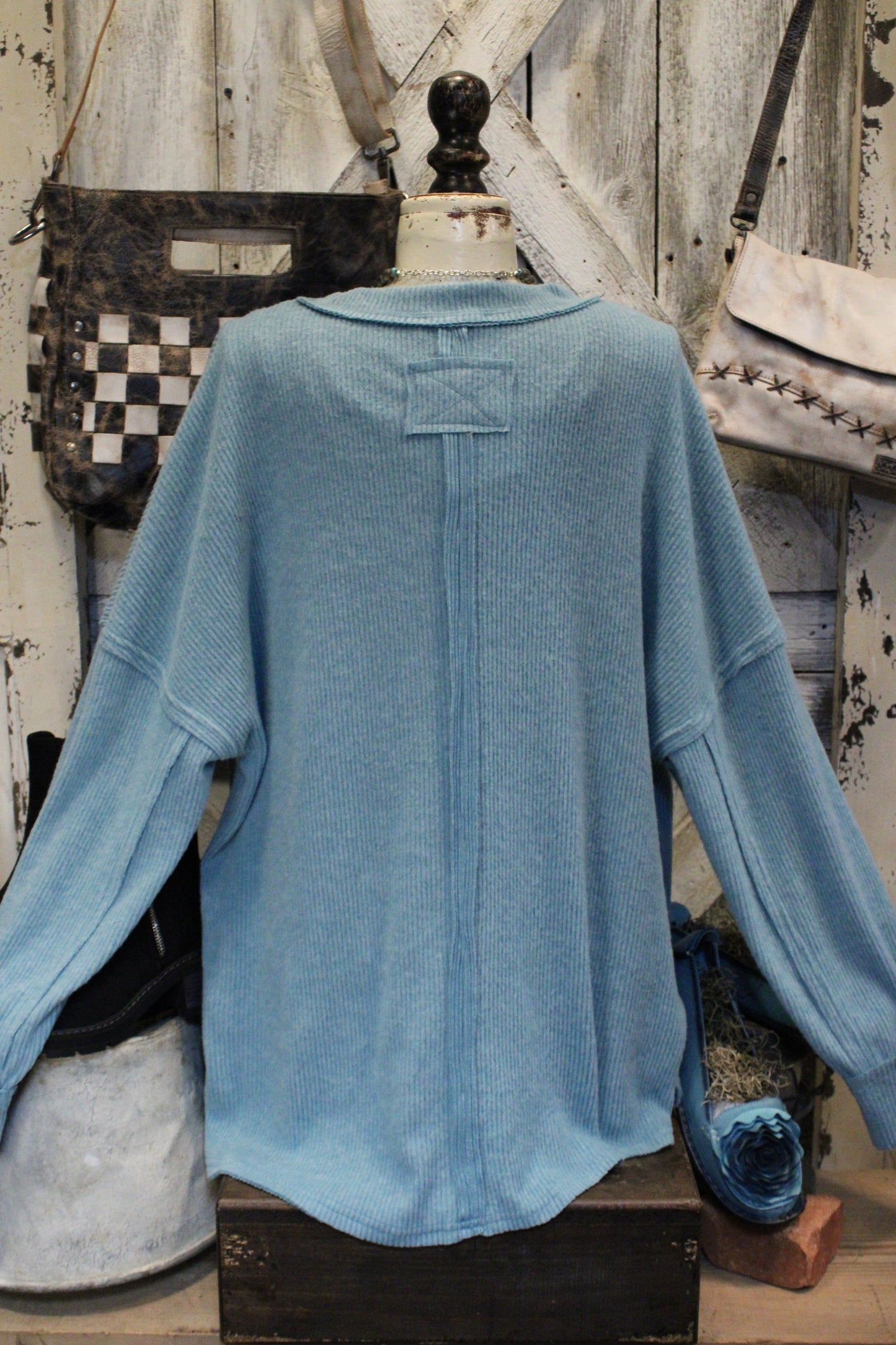 Ribbed Dusty Teal Relaxed Sweater