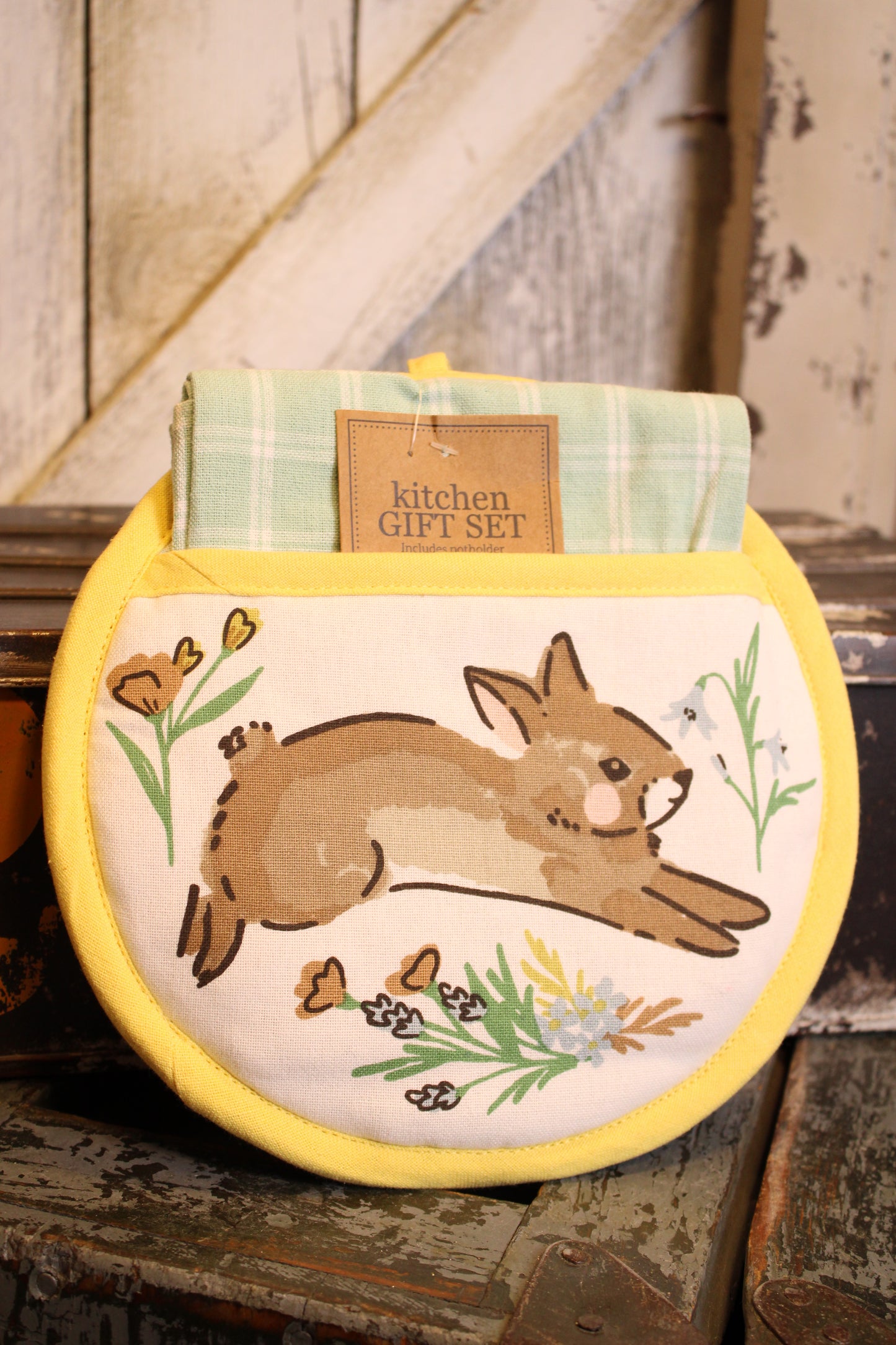 Spring Bunny Potholder & Kitchen Towel Set